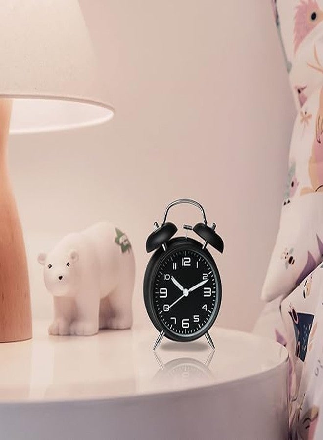 Rylan Metal Frame Retro Twin Bell 3D Dial Alarm Clock with Night Backlight Function and Silent Motion, High Volume Bedside Luminous Alarm for Students Bedroom/Office (Midnight Black) - Image 3